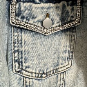 Denim Jacket, Large, Crystal front pocket, like new